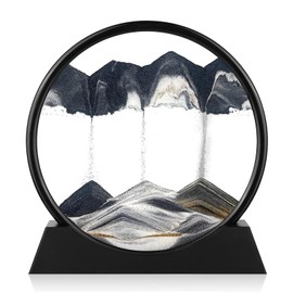 GEKETY Moving Sand Art Picture - Round Glass 3D Deep Sea Sandscape - 3D Quicksand Painting Decor - Relaxing Home Decoration Desk Toys for Office, Home, Desk, Mantle, Bookshelf - (Black, 7 in)