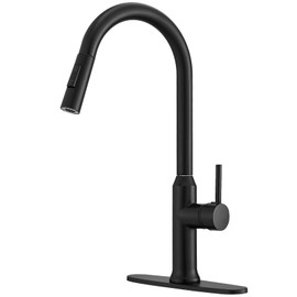 Kroias Matte Black Kitchen Faucet with Pull Down Sprayer, Single Handle Kitchen Sink Faucet 1 or 3 Hole Commercial Rv Stainless Steel Kitchen Faucet with Deck Plate and cUPC Supply Lines