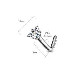 PiercedOff Titanium 20ga L Bend Nose Stud with Clear CZ Triangle - Thickness 20GA (0.8mm) / Triangle Size 3mm