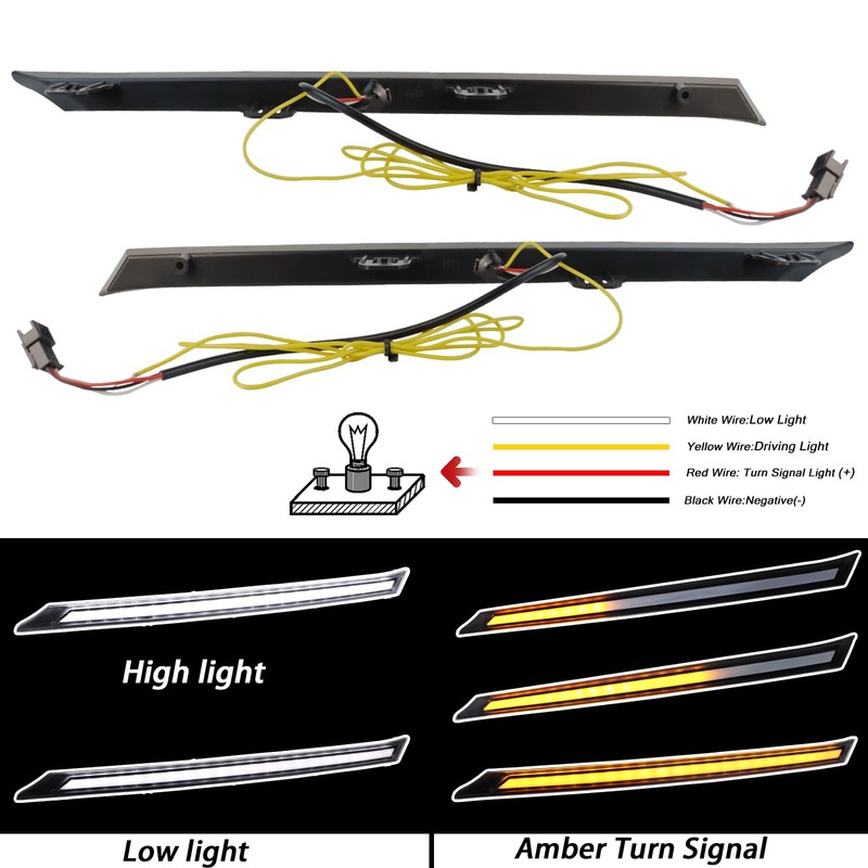 BINGIGOO 2PCS Grille Lights LED Bar Front Sequential Switchback LED