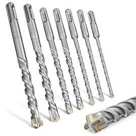 7-Piece Masonry Drill Bit Set: Concrete Drill Bit Alloy Steel Hammer Drill Bit Length 210 mm with 4 Cutting Blades for Drilling Concrete Stone Brick Tiles Diameter 6/8/10/12/14 mm