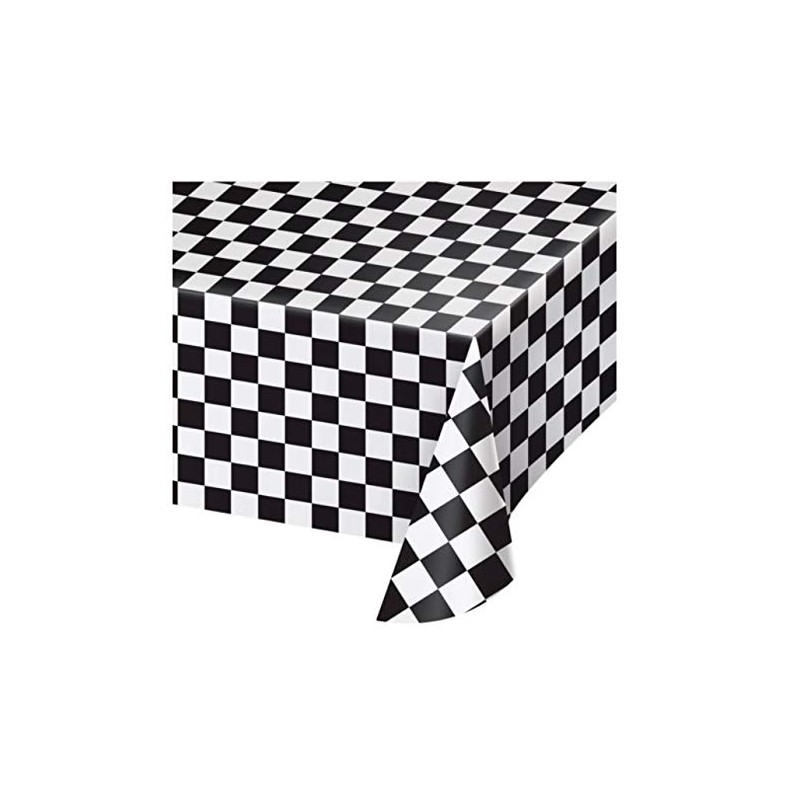 Creative Converting Plastic Banquet Table Cover, Black Check - 108x54in