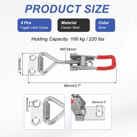 PATIKIL Toggle Latch Clamp 4001 Style, 4 Pcs Stainless Steel Adjustable Toggle Clamps Quick Release Smoker Pull Hasp Latches 220Lbs Bearing for Box Lid Jig, Silver