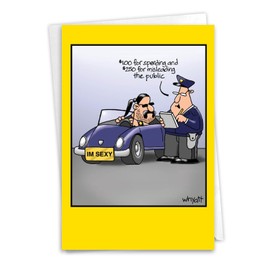 NobleWorks - 1 Funny Cartoon Card for Birthdays - Happy Bday Celebration for Grown-Ups, Humor Stationery Greeting - I'm Sexy 8312