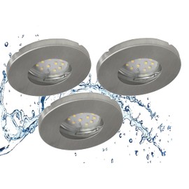 Trango Set of 3 IP65 LED Recessed Spotlights 6729IP65-039MO Brushed Aluminium Including 3x 5 Watt 3000K Warm White Ultra Flat LED Module for Bathroom, Shower, Recessed Spotlights, Ceiling Light,