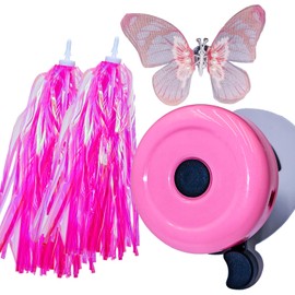 Children's Bicycle Bell -1 Set of Bicycle Bells, 1 Pearl Butterfly, and 2 Sets of Handle Straps (Pink)