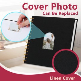 Scrapbook Photo Album Linen Cover, Hardcover Kraft White Pages Memory Book, for Travel Wedding Guest Book Christmas Baby Shower Black 8 Inch 20 Pages