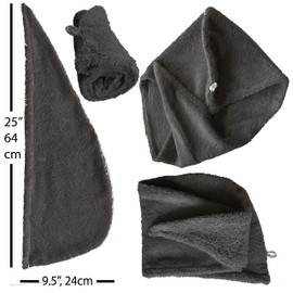 LLAMAXY Hair Towel 100% Pure Organic Cotton Hair Drying Towels Adult Child Hair Wraps Hair Turban - Towel Wrap Hair Drying Towel - Quick Twist Rapid Dry Towel - Cap 1 pack of Dark Grey