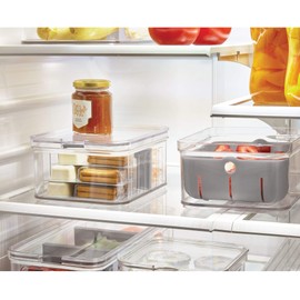 iDesign Crisp Plastic Divided Bin, Modular Stacking Food Storage Box, 8.32" x 6.32" x 3.76", Clear and Gray
