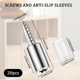Pack of 20 Shelf Brackets, Shelf Pins with Rubber Protection, Self-Tapping Shelf Brackets, Shelf Pins Holder for Cupboard, Bookcase, Shelves, Showcase, Furniture