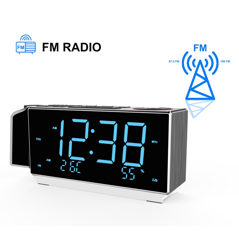 Projection Alarm Clock with FM Radio, Bluetooth, Temperature & Humidity