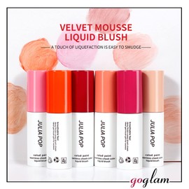 AKARY Velvet Mousse Liquid Blush Makeup for Cheeks, Lightweight Water Glossy Blush to Shape, Contour & Highlight Face, Moisturizing, Long-wearing, Smudge Proof, Natural-looking (02 Pink)