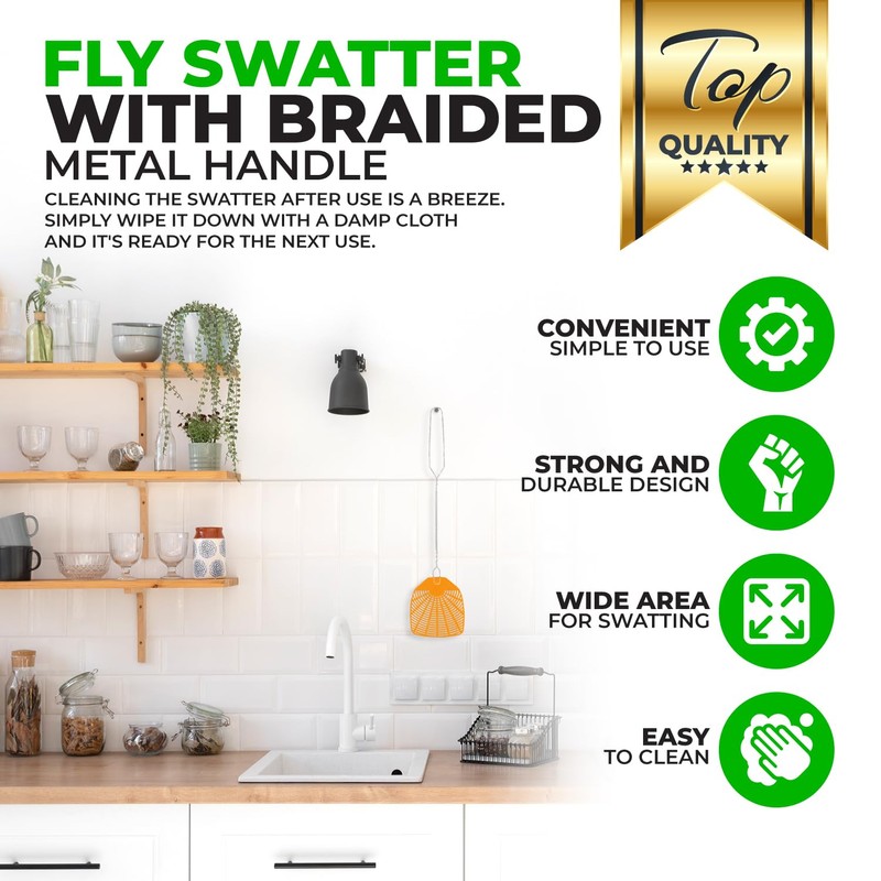 Supreme Bug & Fly Swatter 6-Pack – Braided Metal Handle