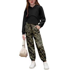 Arshiner Girl's Clothing Set 3 Piece Tracksuit Long Sleeve Crop Sweatshirts Hoodies Cami Top and SweatPants