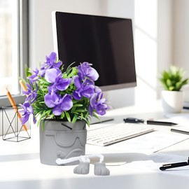 Zerzsy 2 Packs Artificial Plants Succulents, Small Fake Plant in Cement Pots with Hanging Leg,Artificial Potted Plants for Kitchen Shelf Decoration,Bathroom Mini Plants Decor