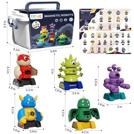 Toy TEMI Magnet Robot Toy for Kids 3-5 Years Old - Monster Magnet Toys Stacking Transform Toys for Kids with Storage Box, Set for Kids Age 3 4 5 6 7 Years Old Boys, Christmas and Birthday Gifts