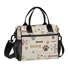 Colorful Dog Bones Paw Lunch Bag & Lunch Box for Women with Adjustable Shoulder Belt Insulated Portable Lunch Tote Bag Cooler Bag for Girls Travel Office Picnic