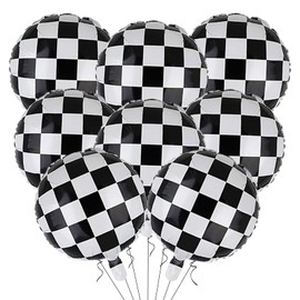 Checkered Balloons Checkered Flag Balloons 18 Inch, Black and White Checkered Balloons Race Car Balloons for Racing Birthday Themed Party Decoration 8 Pcs