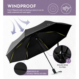 LILAC Umbrella parapluie Windproof Travel Umbrellas for Rain Sun - Compact portable Easy Open Close,Durable heavy duty paraguas,Design for Night Safety Men & Women 260T