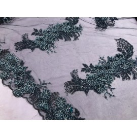 wowfabric4less123 Navy Blue Embroidery Rhinestone Beads Lace Fabric 50” Width Sold By The Yard