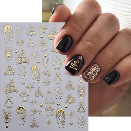 Christmas Snowflakes Nail Art Stickers Christmas Gold Nail Stickers Gold Xmas Tree Elk Nail Art Decals for Nail Art Christmas Nail Decoration Winter Self-Adhesive Nail Art Supplies Accessories 5Pcs