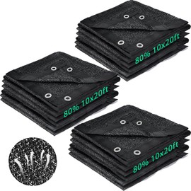 Ribbonlic 3 Pcs 80% Shade Cloth 10 x 20 ft Black Shade Cloth Mesh Garden Mesh Shade Canopy with Reinforced Grommets Sun Mesh Tarp Shade Net for Greenhouse, Plant, Garden, Flowers Heat Protection