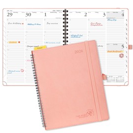 POPRUN Diary 2026 Week to View Large (26.5x21.5 cm) Soft Cover Spiral Diary 26 Appointment Vertical Weekly Work Planner, Monthly Tabs, 100GSM Paper (Pink)
