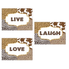 Live Laugh Love Animal Print Cheetah Zebra Giraffe Wall Art Set of 3 5x7 or 8x10 Prints ((unframed))