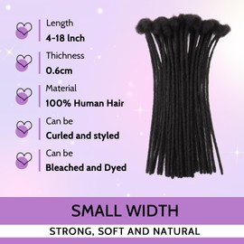 Loc Extensions Human Hair 0.4cm&0.6 cm&0.8cm width 4-18inch 10, 20, 40, 100 strands 100% Human Hair Locs Extensions for Men Women Natural Dreadlocks Can Be Dyed Bleached Curled 0.6cm 12inch 30 Strands