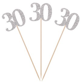 Pack of 10 Silver Glitter 30th Birthday Centerpiece Sticks Number 30 Table Topper Age Letter Decorations