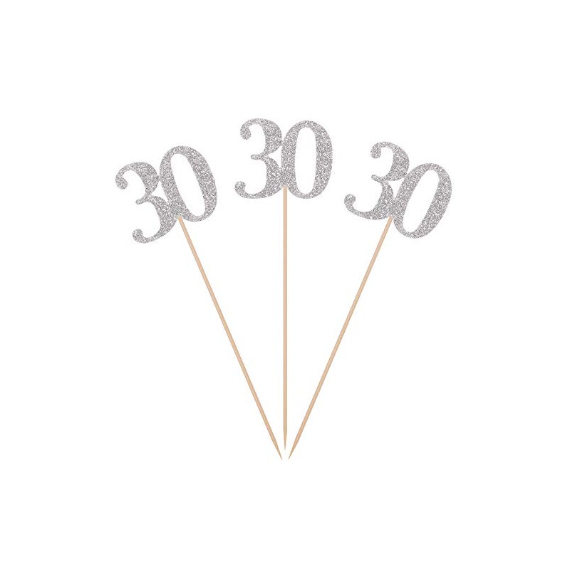 Pack of 10 Silver Glitter 30th Birthday Centerpiece Sticks Number