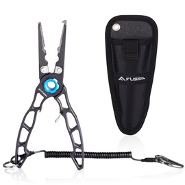 FLISSA Fishing Pliers, Tungsten Blade, Titanium Pliers, Aluminum Handle, PE Line, Wire Cut, D-Ring Included, Lock Included, Lightweight, Multifunctional, For Saltwater Fishing, Pond Fishing, Bass