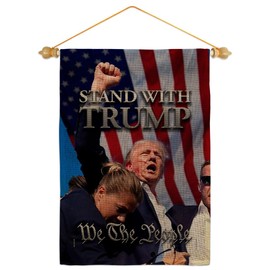 Stand With Trump Rally 2024 Flag Wood Dowel Set Burlap Wall Hanging Deor For Home Poster We The People President 47 MAGA Yard Sign Outdoor Patriotic Decorations Republican Gifts Made In USA