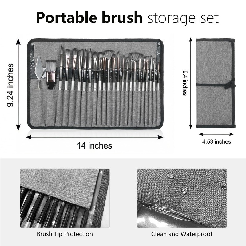 JYN‑ANREN 24Pcs Paint Brush Set, Professional 9 Shapes: Wide Flat,
