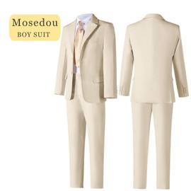 Boys Suit for Kids Linen Summer Suit for Boy Ring Bearer Outfit with Bowtie Necktie Pocket Square Light Champagne Boys Linen Suits Jacket Pants Set Size 2