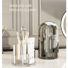 TEJDNLHMS Makeup Brush Holder Organizer with Clear Lid 360 Rotating Cosmetic Brushes Storage for Vanity/Bathroom, Dresser Accessories for Women/Girls