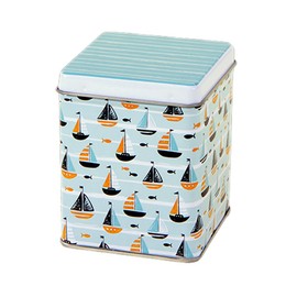By the Sea - Sailing Boats - Square Tea Caddy/Kitchen Storage Tin - Aqua/Turquoise/White - 100g - 9.5 cm