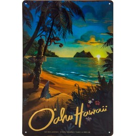 Historical Retro Vintage Tin Sign with Souvenir Travel Motif, Holiday, Adventure, Holiday Decorative Sign, 30 x 20 cm (Hawaii, USA)