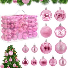 HOVIBU Christmas Baubles Set, 100 Christmas Baubles Plastic Pink, Shatterproof Christmas Tree Baubles with Lanyard, Matt, Shiny Christmas Decoration for Indoor and Outdoor Use, Reusable