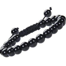 Wustifyz Black Onyx Bracelet Touch Band for Long Distance Relationship Wristband Natural Crystal Round Stone Beads Adjustable Hand Band for Men Women, One Size, Stone