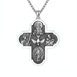 DOTBJ Four Way Cross Medal Necklace, 925 Sterling Silver Catholic Patron 4 Way Cross Pendant with Stainless Steel Chain 22"+2"