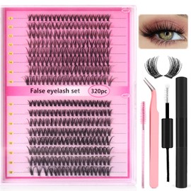 320pzs Pestañas Postizas Kit Completo, Pestañas Individuales 30D40D 9-18mm  Extensiones de Pestañas con Unión y Sellado de Sujeción Fuerte, Aplicador 
