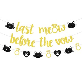 Last Meow Before the Vow Banner, Glitter Cat Lover Bunting Garland, Cat Hen Party, Bridal Shower, Bachelorette, Engagement Party Decorations Supplies