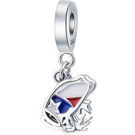 Colgante colgante de plata de ley 925 de tacón alto, bandera de Puerto Rico, cuerno italiano rojo, abalorio con colgante de cinta de supervivientes para pulsera europea, Plata esterlina Esmalte