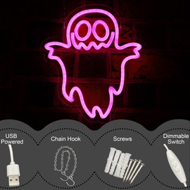 Letrero de neón de araña de Halloween, decoración de pared de Halloween, adecuado para decoración de fiestas de Halloween, letrero LED de neón regulable, también es un gran regalo para amigos
