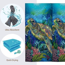 Sea Turtle Hand Towels - 2 Pack, 14.5" X 28", Soft Microfiber Polyester Bath Towel Set with Ocean Coral Reef, for Bathroom Kitchen Spa Hotel Decor Gifts for Women