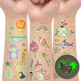 EMOME Kids Temporary Tattoos Set, 56 Sheets Kids Tattoos Designs for Boys and Girls Birthday Party Decorations Games, Kids Party Favors Fake Tattoos Bulk (Glows)