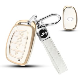 QBUC for Hyundai Elantra Key Fob Cover,Soft TPU 360 Degree Protector Key Holder with Keychain Compatible with 2021 2020 2019 Hyundai Elantra Ioniq Sonata Tucson Elantra GT 3/4 Button Smart Key(White)