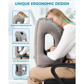 JefDiee Inflatable Travel Pillow, Airplane Neck Pillow Comfortably Supports Head and Chin for Airplanes, Trains, Cars Office Napping on The Tray Table (Grey)