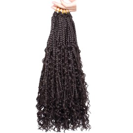 COOKOO 8 Packs Goddess Box Braids Crochet Hair 18 Inch Bohemian Hippie Box Braids Crochet Hair with Curly Ends Synthetic Crochet Braiding Hair for Women 4#